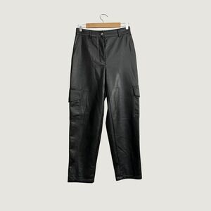 Wilfred Aritzia Command Cargo Pants Black Faux Leather High Rise Size 6 Vegan